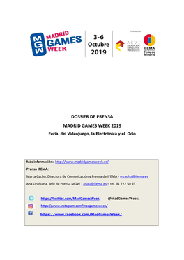 Dossier De Prensa Madrid Games Week 2019