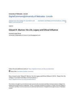 Edward R. Murrow: His Life, Legacy and Ethical Influence