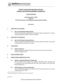 Finance and Intergovernment Committee Meeting Agenda