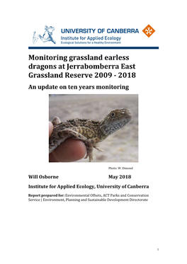Monitoring Grassland Earless Dragons at Jerrabomberra East Grassland Reserve 2009 - 2018 an Update on Ten Years Monitoring