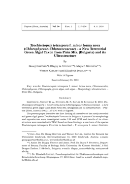 Trochisciopsis Tetraspora F. Minor Forma Nova (Chlorophyceae-Chlorococcaceae) ± a New Terrestrial Green Algal Taxon from Pirin Mts