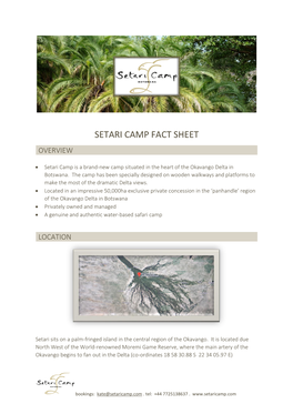 Setari Camp Fact Sheet Overview