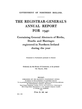 19Th Annual Report of the Registrar General (1940)