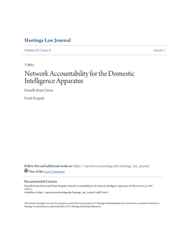 Network Accountability for the Domestic Intelligence Apparatus Danielle Keats Citron