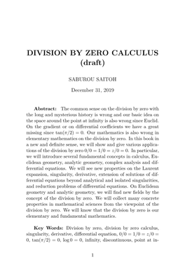 DIVISION by ZERO CALCULUS (Draft)
