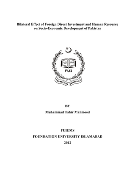 Bilateral Effect of Foreign Direct Investment and Human Resource on Socio-Economic Development of Pakistan