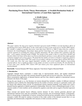 Purchasing Power Parity Theory Determinants –A Swedish Destination Study of International Tourists: a Count Data Approach