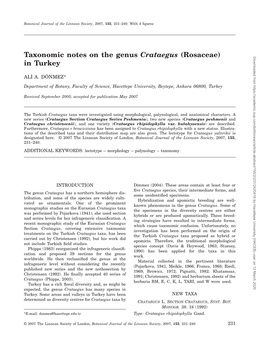 Taxonomic Notes on the Genus Crataegus (Rosaceae) in Turkey