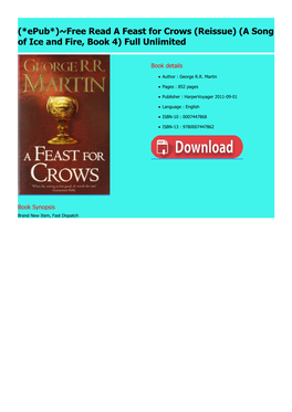 (*Epub*)~Free Read a Feast for Crows (Reissue) (A Song of Ice and Fire, Book 4) Full Unlimited
