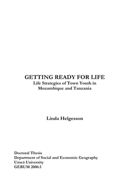 GETTING READY for LIFE Life Strategies of Town Youth in Mozambique and Tanzania