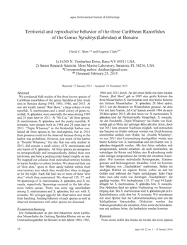 Territorial and Reproductive Behavior of the Three Caribbean Razorfishes of the Genus Xyrichtys (Labridae) at Bonaire