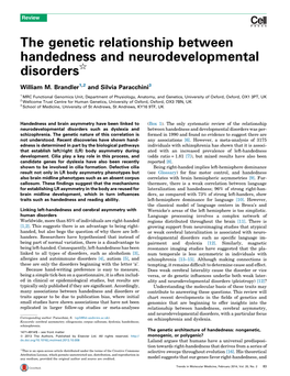 The Genetic Relationship Between Handedness and Neurodevelopmental Disorders§