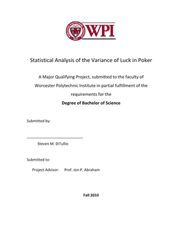 Statistical Analysis of the Variance of Luck in Poker