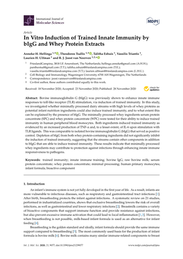 In Vitro Induction of Trained Innate Immunity by Bigg and Whey Protein Extracts