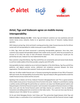 Airtel, Tigo and Vodacom Agree on Mobile Money Interoperability