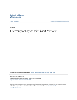 University of Dayton Joins Great Midwest