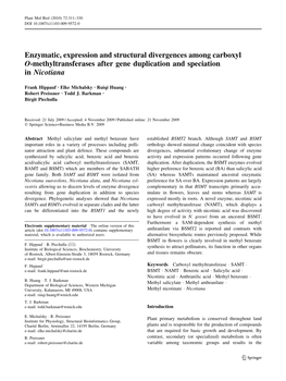 Enzymatic, Expression and Structural Divergences Among Carboxyl O-Methyltransferases After Gene Duplication and Speciation in Nicotiana