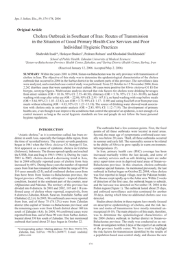 Cholera Outbreak in Southeast of Iran: Routes of Transmission in The