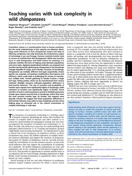 Teaching Varies with Task Complexity in Wild Chimpanzees SEE COMMENTARY