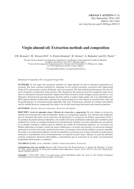 Virgin Almond Oil: Extraction Methods and Composition