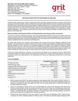 DETAILED UPDATE for the YEAR ENDED 30 JUNE 2020 Grit Real