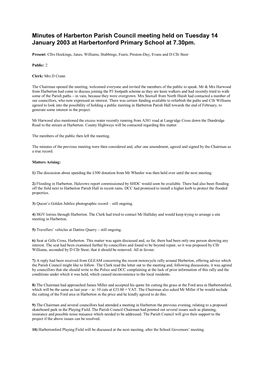 Minutes of Harberton Parish Council Meeting Held on Tuesday 14 January 2003 at Harbertonford Primary School at 7.30Pm