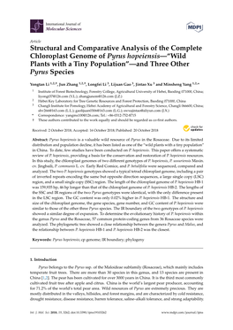Structural and Comparative Analysis of the Complete Chloroplast Genome of Pyrus Hopeiensis—“Wild Plants with a Tiny Population”—And Three Other Pyrus Species