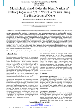 Morphological and Molecular Identification of Nutmeg (Myristica Sp) in West Halmahera Using the Barcode Matk Gene