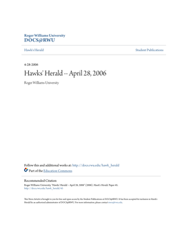 Hawks' Herald -- April 28, 2006 Roger Williams University