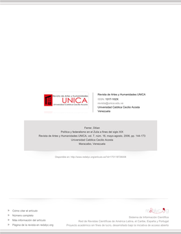 Redalyc.Política Y Federalismo En El Zulia a Fines Del Siglo