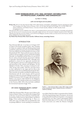 Hans Hermann Behr (1818–1904): Botanist, Entomologist, Anthropologist, Humorist and Dangerous?