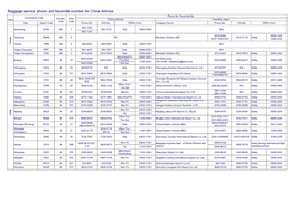 Baggage Service Phone and Facsimile Number for China Airlines Phone No