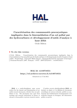 Caractérisation Des Communautés Procaryotiques Impliquées Dans La Bioremédiation D'un Sol Pollué Par Des Hydrocarbures