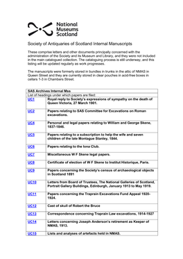Society of Antiquaries of Scotland Uncatalogued Manuscripts