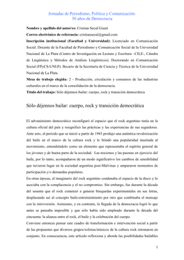 La Mirada Del Rock Argentino En 1989: Interrogantes Acerca De La Crisis, La Democracia Y La Libertad