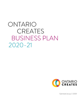 Ontario Creates Business Plan 2020-21