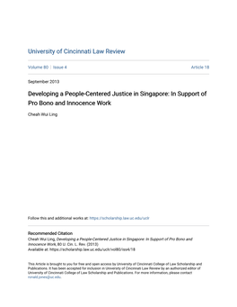 Developing a People-Centered Justice in Singapore: in Support of Pro Bono and Innocence Work
