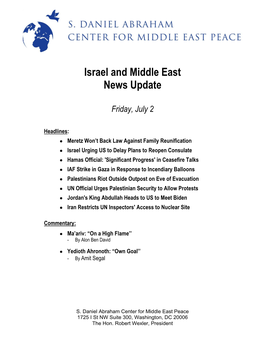 Israel and Middle East News Update