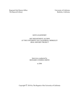 Regional Oral History Office University of California the Bancroft Library Berkeley, California