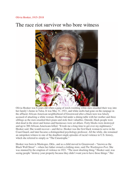 Olivia Hooker, 1915–2018 the Race Riot Survivor Who Bore Witness