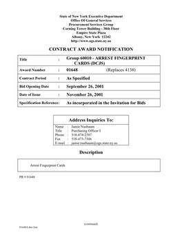 NYS OGS 60010 01648 Arrest Fingerprint Cards