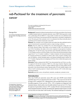 Nab-Paclitaxel for the Treatment of Pancreatic Cancer Open Access to Scientific and Medical Research DOI