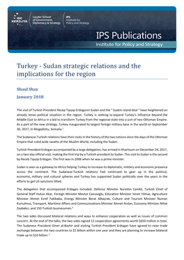 Turkey - Sudan Strategic Relations and the Implications for the Region