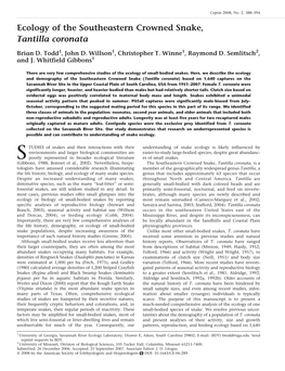 Ecology of the Southeastern Crowned Snake, Tantilla Coronata