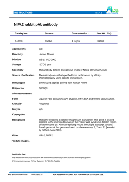 NIPA2 Rabbit Pab Antibody