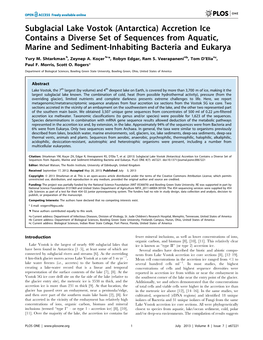 Subglacial Lake Vostok (Antarctica) Accretion Ice Contains a Diverse Set of Sequences from Aquatic, Marine and Sediment-Inhabiting Bacteria and Eukarya