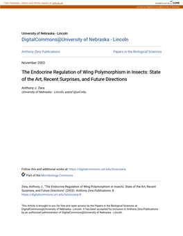 The Endocrine Regulation of Wing Polymorphism in Insects: State of the Art, Recent Surprises, and Future Directions