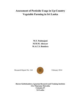 Assessment of Pesticide Usage in Up-Country Vegetable Farming in Sri Lanka