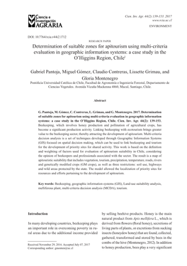 Determination of Suitable Zones for Apitourism Using Multi-Criteria Evaluation in Geographic Information Systems: a Case Study in the O’Higgins Region, Chile1