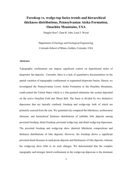 Foredeep Vs. Wedge-Top Facies Trends and Hierarchical Thickness Distributions, Pennsylvanian Atoka Formation, Ouachita Mountains, USA